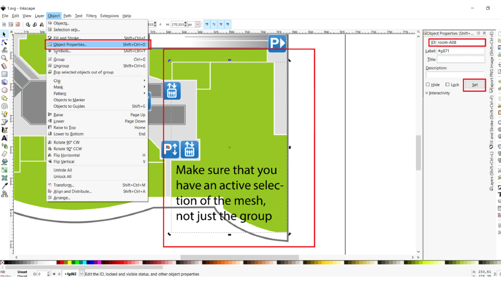 Assigning room ID’s in Inkscape.